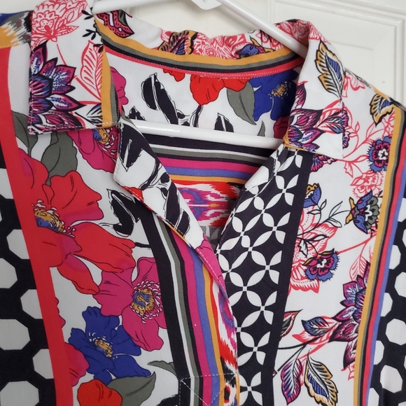 Ruby Rd. Multicolor Top Floral Stripes Polka Dots Bright Funky Blouse Sz:MP - Picture 5 of 8